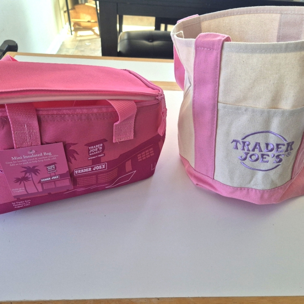 Trader Joe's Pink and Cream Tote Bag And Mini Insulated Bag Set